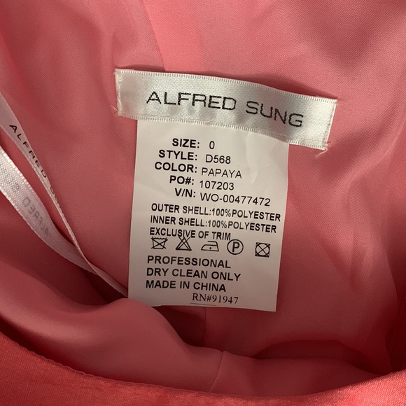 Alfred Sung cap sleeves papaya color style D568 dress - Picture 8 of 9